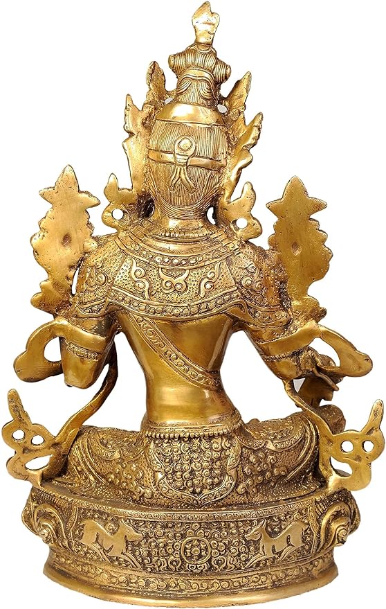 White Tara Devi Idol Statue Brass Tibetan Goddess Yin Kwan Sculpture Height 12 Inches