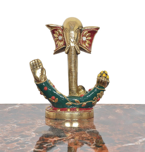 Brass Modern Ganesha Idol Ganesh Statue for Home Decor Office Entrance Temple Diwali Gift (Height : 5 inch) (Multicolor 1)