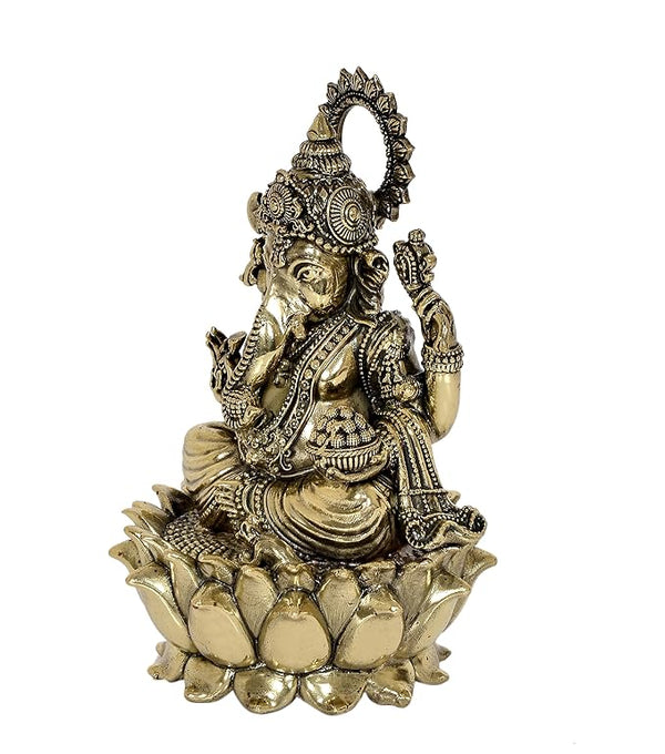 Fine Brass Lord Ganesha Ganpati Idol Vinayak Religious Statue Murti (Height 6 Inch) Study Setting