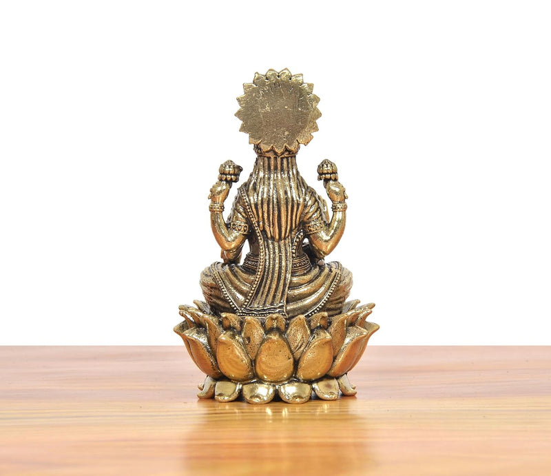 Bronze Goddess Lakshmi Sitting Statue (Height 3 Inch)