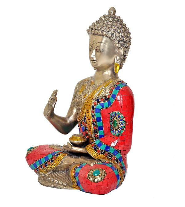 Brass Buddha Statue - Handcrafted Spiritual Decor for Home and Office Decor - Meditating Buddha Idol (Height 12 Inch) Study Setting