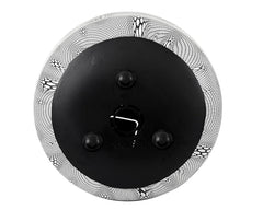 Underside of steel happy drum with black base and mounting circle