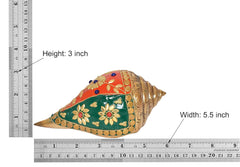 Brass shankh decor, size 3 in tall, colorful painted conch ornament