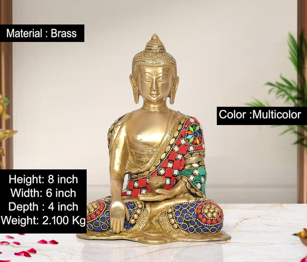 Brass Bhumisparsha Mudra Gautam Buddha Statue (Height: 8 inch) Entryway Setting