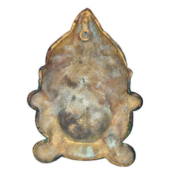 Brass Durga face idol back, gold-toned reverse with scalloped edge