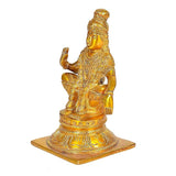 Brass Lord Ayyappa idol, 5 inch, golden standing pose with folded arms, square base