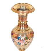 Brass flower vase planter with wide mouth and detailed floral artwork on body