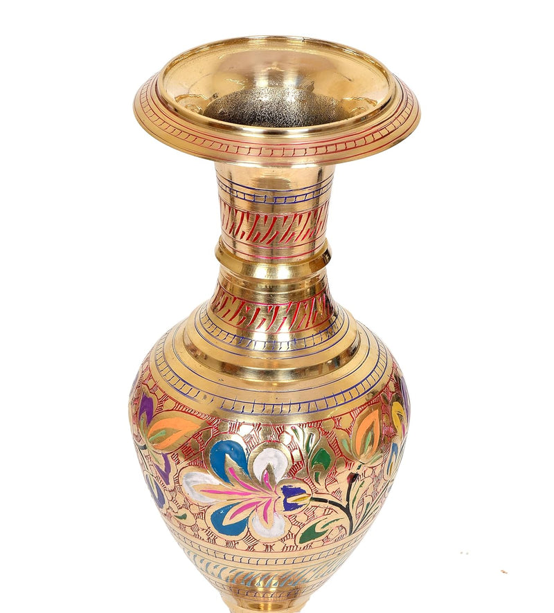Brass Flower Vase Flower Pot for Planter for Home and Office Decor with Indian Alluring Design and Nakarshi (Height 14 Inch)