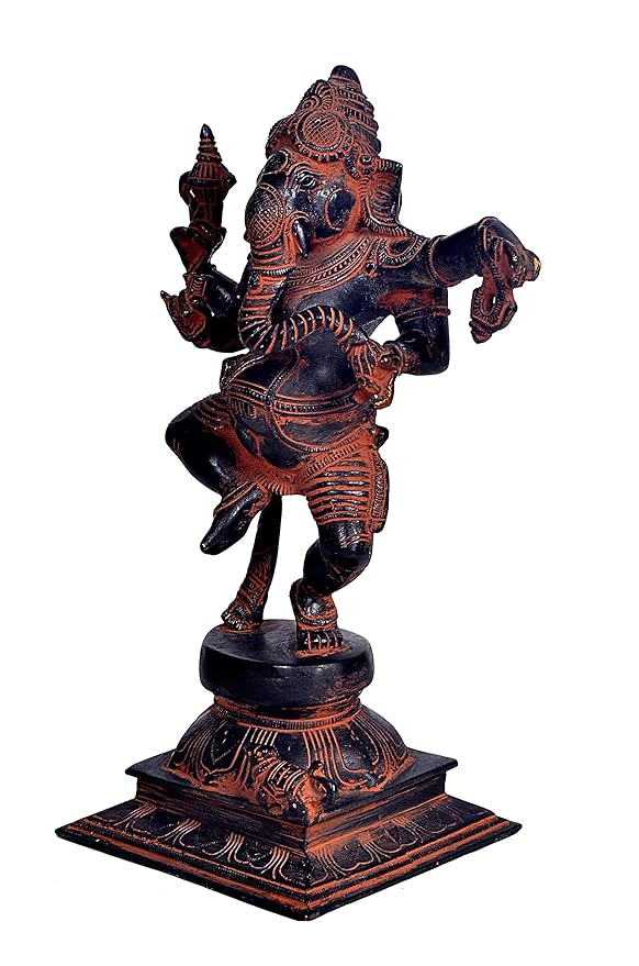 Brass Dancing Four Hand Dancing Ganesha Ganesha Murti Statue Idol Height 12 Inches Study Setting