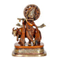 Brass Lord Krishna with Cow Idol Figurine Sculpture Playing Flute Statue Decorative Showpiece, (Height 6.5 Inch)