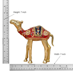 Brass camel figurine with red saddle, height 7 inch shown on chart