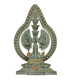 Brass Eleven-Headed Avalokiteshvara Statue – Thousand-Armed Bodhisattva of Compassion, Buddhist Idol for Home, Office & Meditation Décor (Height: 12 Inches)