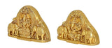 Brass Lakshmi-Ganesh idol, side angle view, detailed relief, 4.5 inch
