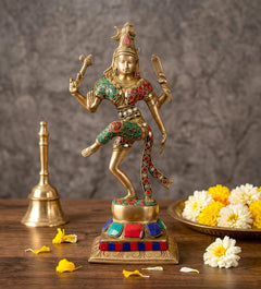 Brass Ardhanrishvara Shiva and Parvati Murti Religious Statue for Home Temple Decor Office Mandir (Height: 12 Inches)