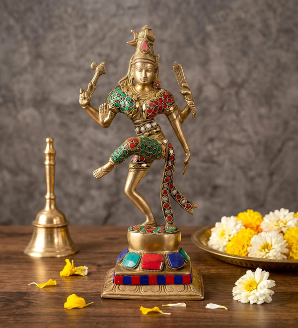 Brass Ardhanrishvara Shiva and Parvati Murti Religious Statue for Home Temple Decor Office Mandir (Height: 12 Inches) Mandir Setting