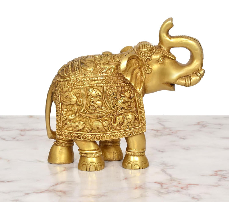 Brass Elephant Figurine (Height 7.5 Inch)