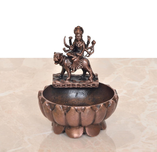 Copper Durga Urli Bowl for Floating Flowers Laxmi Urli for Diwali Pooja Gift Decoration Showpiece (Height 3 Inch)