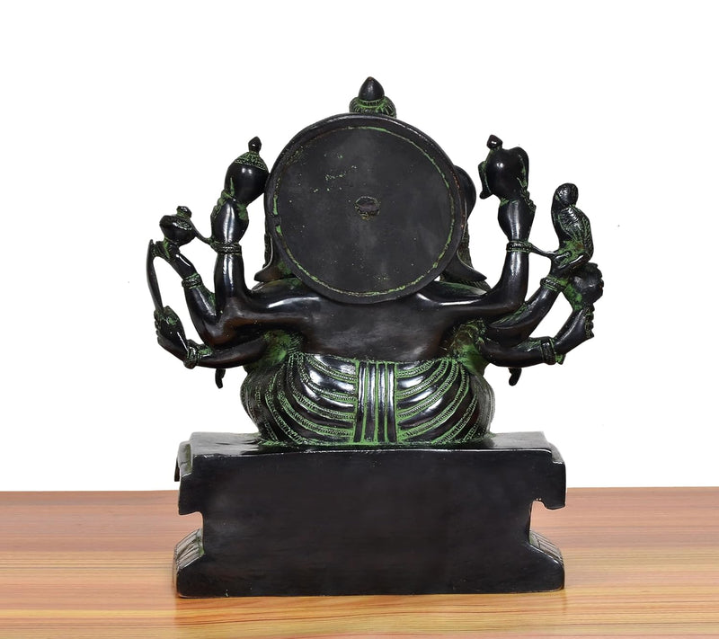 Brass Ganesha with Riddhi and Siddhi Idol (Height : 10 inch) (Multicolor 1)