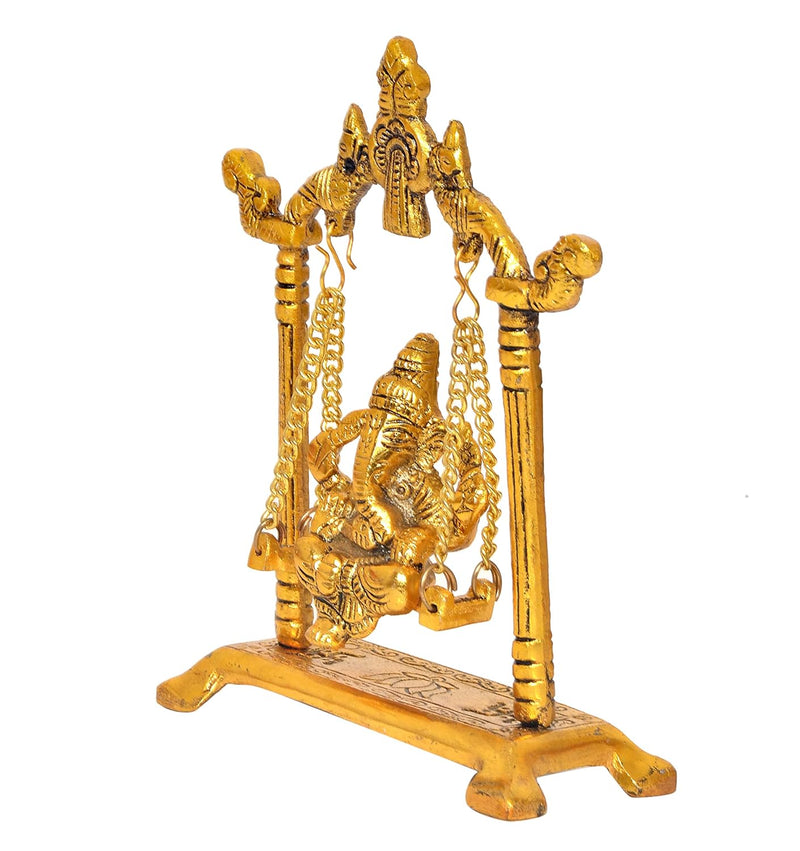 Metal Ganesh Ji Jhula Idol,Ganpati Idol On Swing Jhula for Home Decor Pooja Mandir Decorative Showpiece(Height 7 Inch)