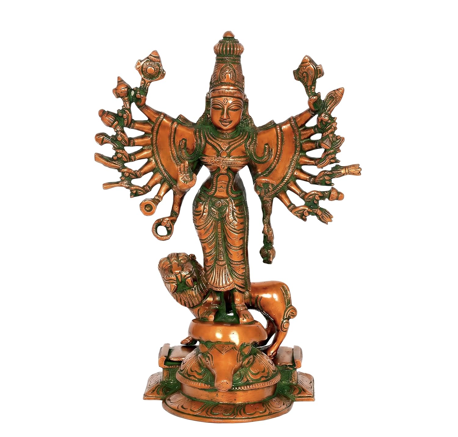 Brass Chamundeshwari Devi Idol for Home Decor (Multicolor) (Height:9.5 Inches)