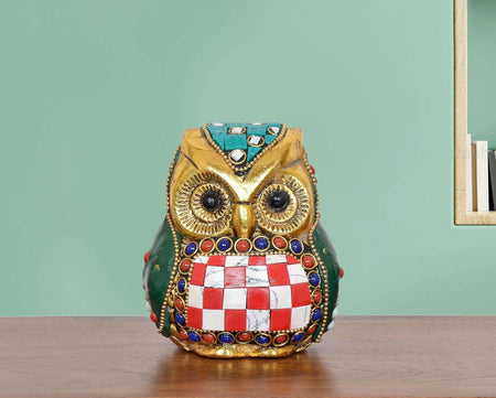 Metal Owl Bird Decorative Showpiece statue Height 4" Inch)