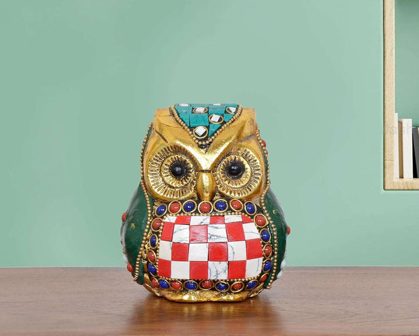 Metal Owl Bird Decorative Showpiece statue Height 4" Inch) Mandir Setting