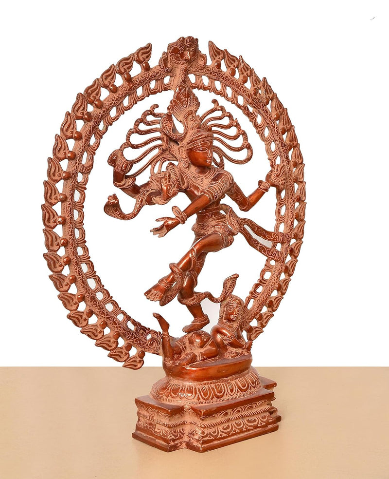 Brass Natraj Lord Shiva Dancing Idol (Height: 20 inch) (Orange)