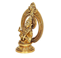 Brass Ayyappan idol side view with bow-like arch and detailed base