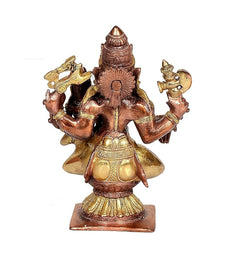 Brass Shiv Parvati idol statue, detailed back view with raised arms, 7 in