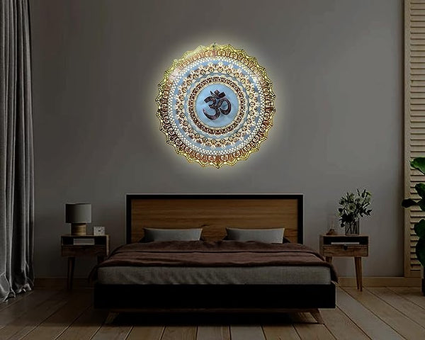 Iron OM Wiser Wrought Wall Hanging with LED Light (Height: 24 Inches) Entryway Setting