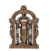 Front view resin Kartikeya statue, blue-green draped body and gold headdress