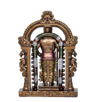 Front view resin Kartikeya statue, blue-green draped body and gold headdress