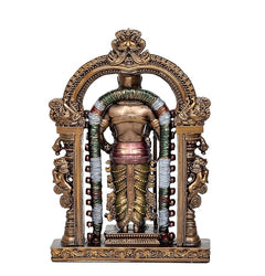 Rear view of Kartikeya Murti statue with back drape and tall decorative arch