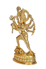 Brass Kali Maa idol statue in dynamic pose, ornate detailing and standing base