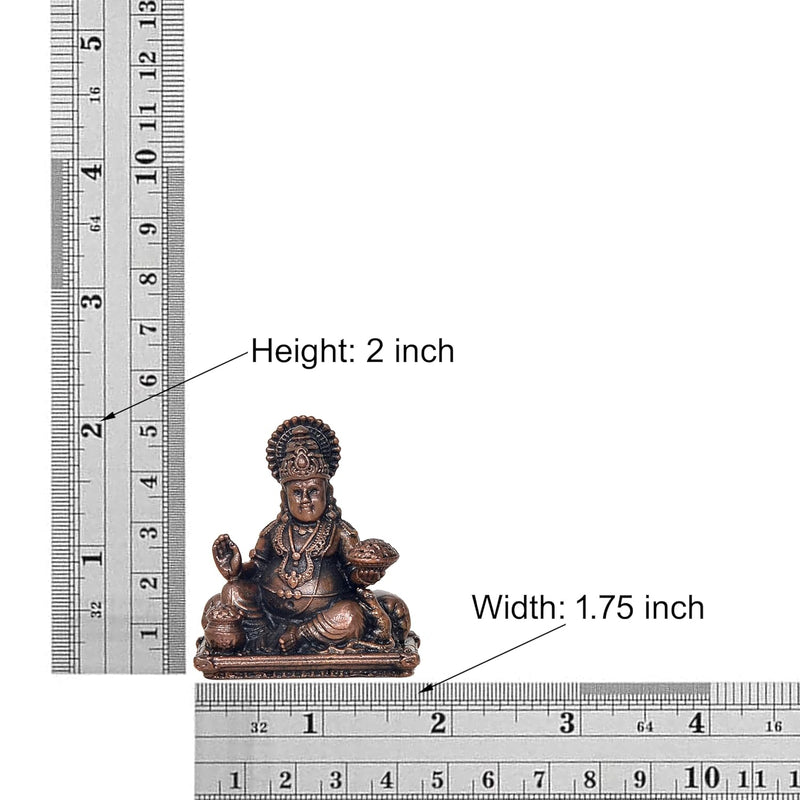 Copper Kuber Idol Statue - Lord of Wealth and Prosperity for Home Temple and Decor (Height 2 Inch)