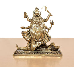 Mahakaali with Shivji brass idol, rear view, flowing garment details and engraved base