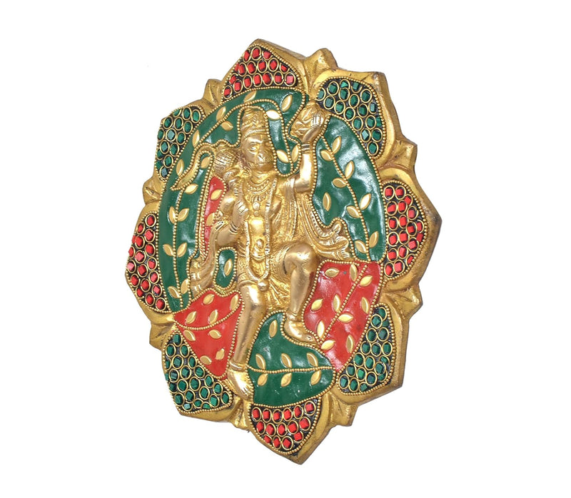 Brass Wall Hanging Hanuman JI with Mountain-Anjaneya Pavan Putra Bajrangbali Sculpture (Height 8 Inch)