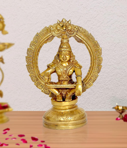 Brass Ayyappan Swamy Statue | Traditional Hindu Deity Sculpture Representing Dharma for Home Decor & Puja Altar (Height: 5.5 Inches)