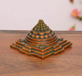 Superfine Brass Shri Yantra pyramid (2-inch), stepped base with central yantra detail