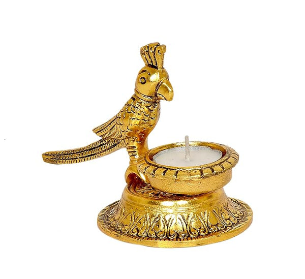 Metal Parrot Lamp Statue Diya Animal & Bird Diya Figure Home Decor Height- 4 Inches