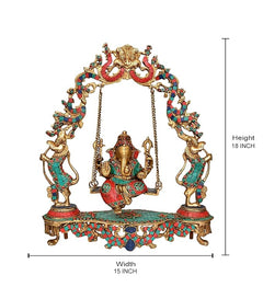 Ganesha swing idol dimensions: 18 in height, 15 in width, brass with mosaic base