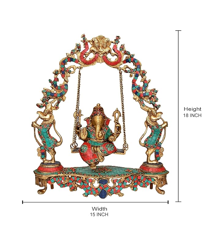 Brass Lord Ganesha Idol On a Swing Height 18 inches