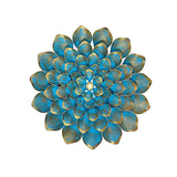 Blue flower wall decor, layered petal design with gold trim and small center