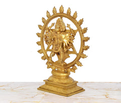 Sudarshana Vishnu brass statue in profile, Yoga Narasimha figure inside halo