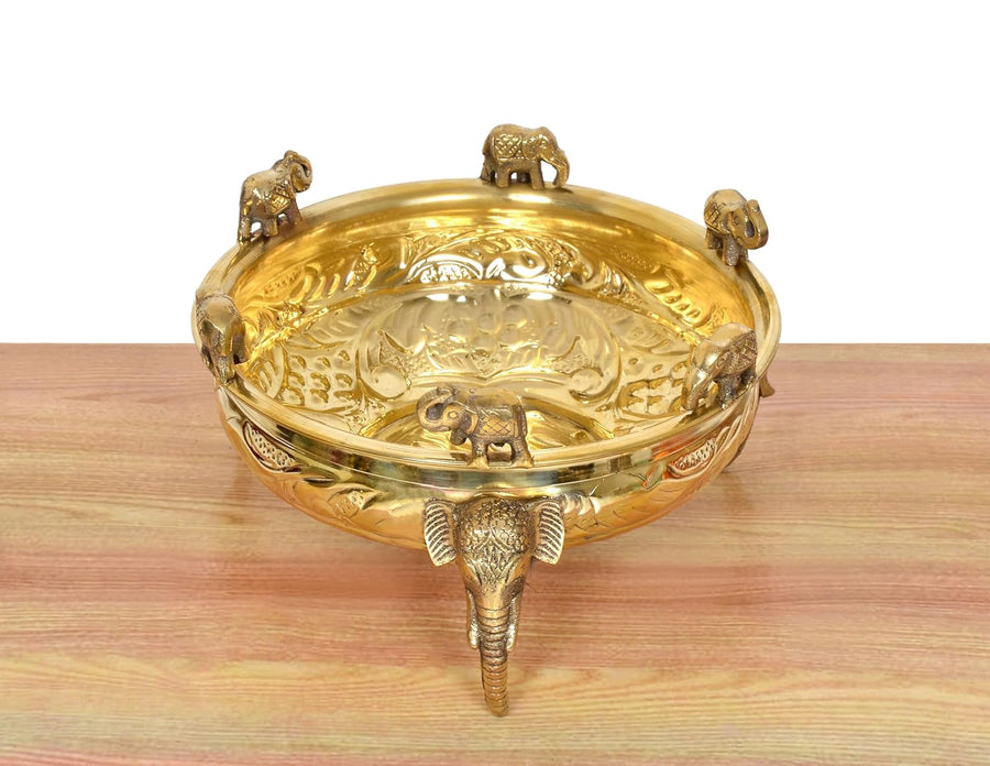 Brass Elephant with Urli Idol with Ghungroo (Height :5 inch) Craft Detail