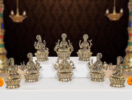 Superfine Brass Goddess Ashtalakshmi Statue (Set of 8) (Height 3 Inch)