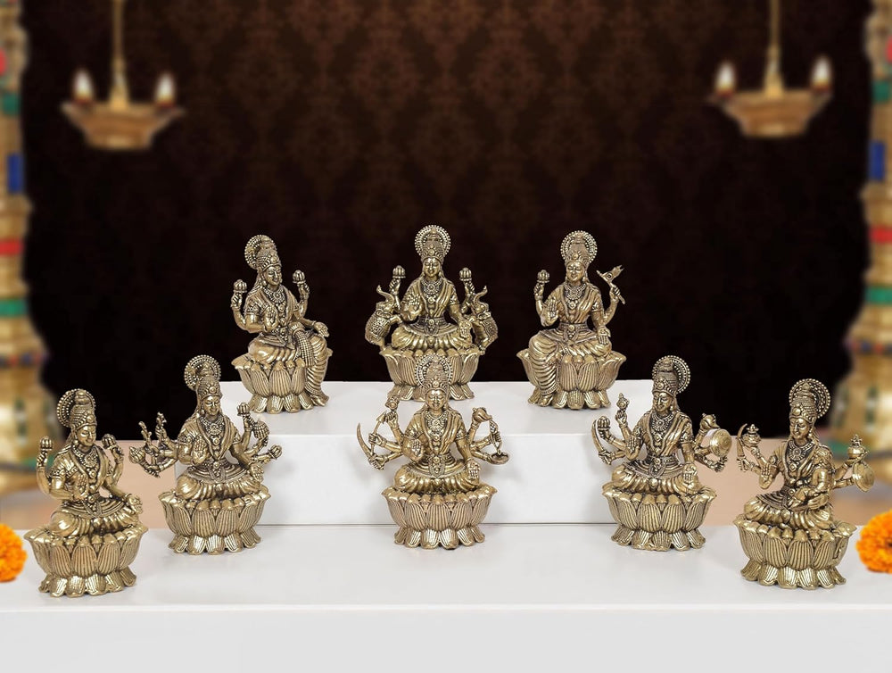 Superfine Brass Goddess Ashtalakshmi Statue (Set of 8) (Height 3 Inch)