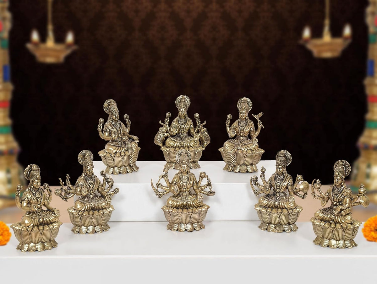 Superfine Brass Goddess Ashtalakshmi Statue (Set of 8) (Height 3 Inch)