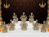 3-inch brass Ashtalakshmi goddess statue set, eight seated figures in lotus poses