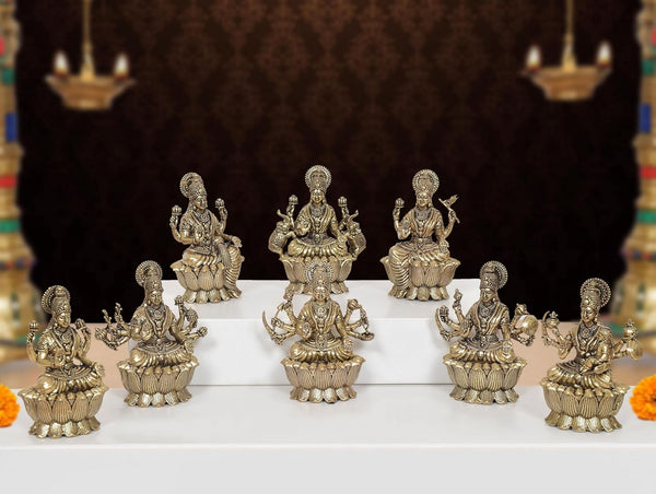 Superfine Brass Goddess Ashtalakshmi Statue (Set of 8) (Height 3 Inch)